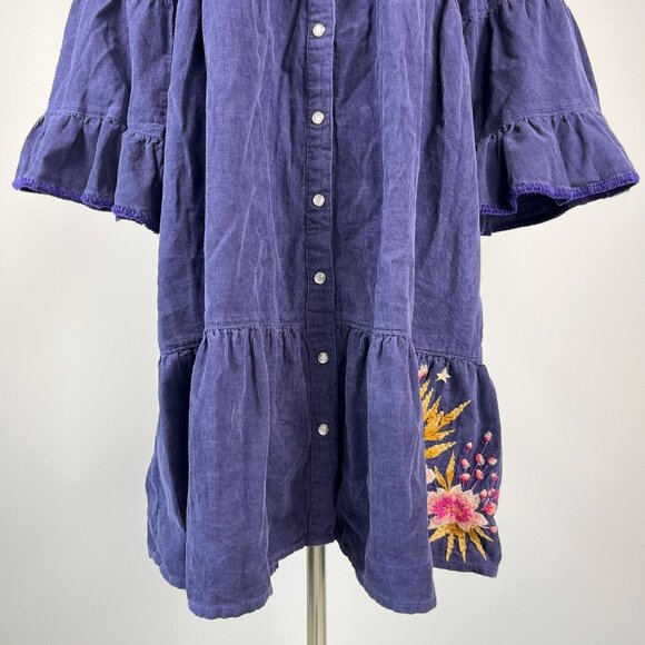 NWOT Johnny Was Emiko Tiered Embroidered Corduroy 3/4 Sleeves Dress Oversized S - Picture 4 of 15